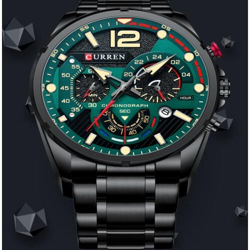 CURREN New Quartz Watches for Men Top Brand Luxury Fashion Sport Green Wristwatch man Chronograph Date Steel Male Clock Relogio