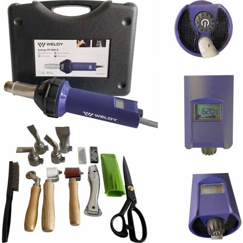 WELDY 1600W Digital Heat Gun H1600D Hot Blast Torch Overlap Air Welding Gun Hot Air Hand Pistol Tools PVC Welding Tool Kit