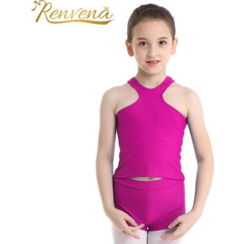 Childrens Clothing Outfits for Ballet Gymnastics Dance Wear Racer Front Back Tank Top with Shorts Bottoms 2PCS Kids Girls Sets