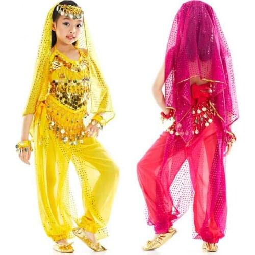 Kids Girl Children Kid Belly Dance Costume Coin Bollywood Indian Bellydance Belly Dancing Costumes 2-5pieces/Set Egypt Egyptian