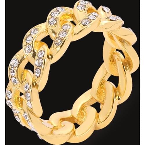 European and American mens Rings Hiphop/Rock Metal Cuba Chain Rings Gold Color for Women Party Jewelry