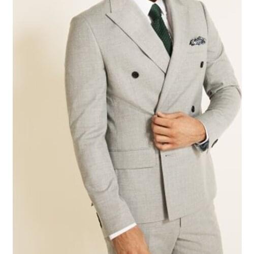 Custom Light Grey Men Suits Slim Fit Fashion 2 Pieces Business Groomsmen Tuxedos For Formal Wedding Dress (Jacket+Pants)