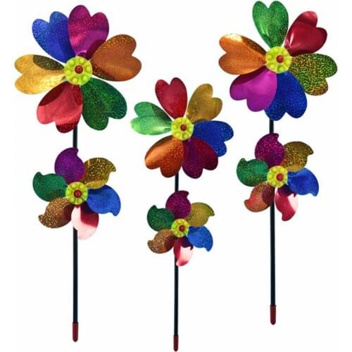 Wear-resistant Three-dimensional Pinwheel Decor PVC Environmental Six Leaves Double Layers Flower Wind Spinner for Outdoor
