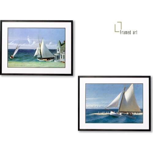 Framed art on seascape sailing boat Edward Hopperaluminum picture frame with matboard plexi glass