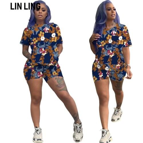 Summer Fashion Beach Style Street Wear Popular Suit Cotton Printed Short-sleeved Shorts Suit Two-piece Female