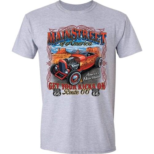 2019 Hot Sale New MenS Main Street of America Kicks on T-shirt Route 66 Car Garage USA American Shirt Summer Fashion