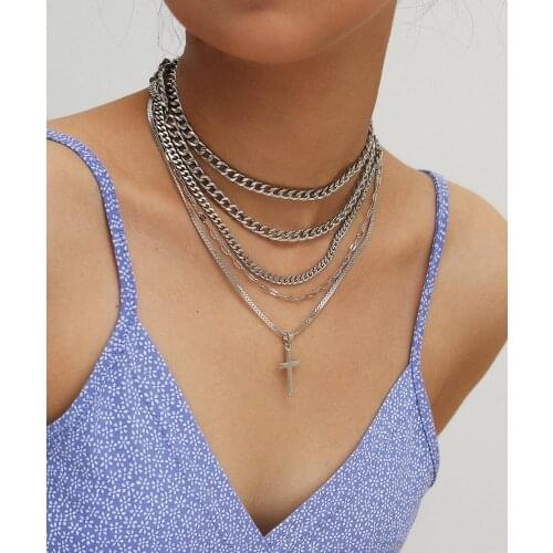 Bohemian Multilayer chain necklace alloy cross pendant Necklace & Pendant Maxi Collier Femme Statement Bib Choker Necklace Jewel