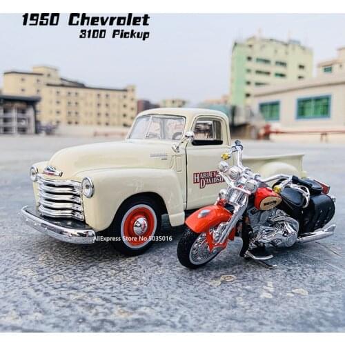 Maisto 1:24 1950 Chevrolet 3100 Pickup + motorcycle die-casting simulation alloy car model crafts decorative collection of toy t