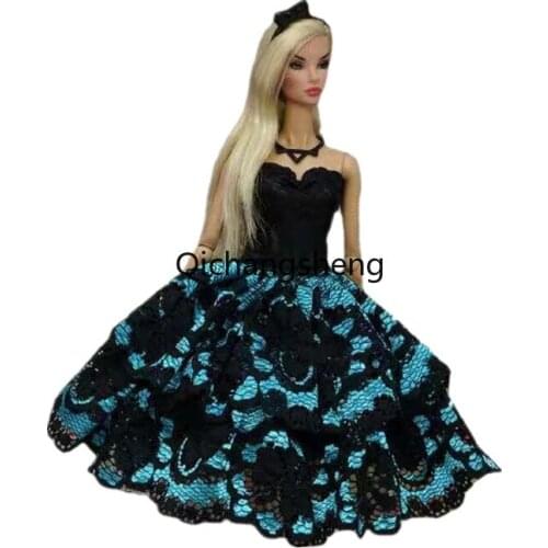 Fashion Black Blue Lace Dress 1/6 BJD Clothes For Barbie Doll Outfits Off Shoulder Evening Gown 11.5" Dolls Accessories Toy Gift