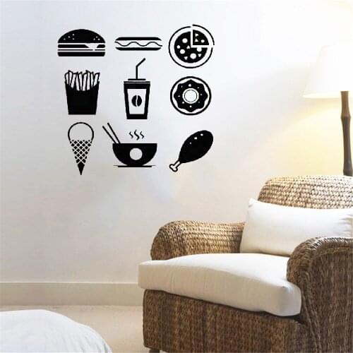 Burger & Hot Dog Wall Stickers Pastry Baked Goods Wall Decal Vinyl For Food Store Restaurant Decal Revocable DW8386