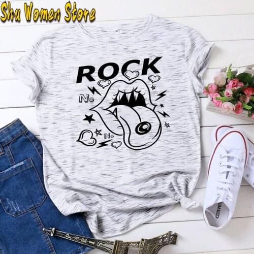 Hillbilly New Women Lips Print Tongue T-Shirt Fashion Funny Rock Print Short Sleeve Tee Tops 2020 Summer Ladies Casual Breathabl