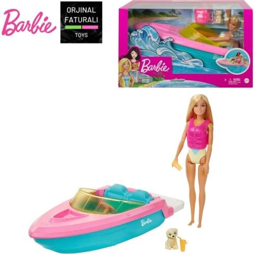 Original Barbie Doll And Her Boat Floats In Water With Toy Dog And Accessories For 3-7 Years Old Grg30 Birthday Girl Child Gift