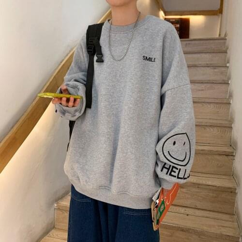 Autumn New Mens Loose Fashion Joker Hoodie Port Style Cartoon Embroidery Hoodie Lovers Pure Color Coat