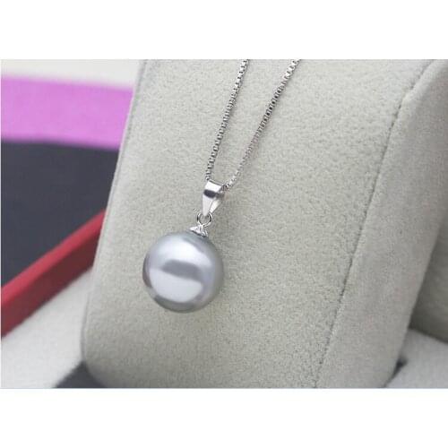10mm 12mm 14mm 16mm 18mm Woman classic jewelry bright gray Round bead pendant chain necklace Natural South Sea Shell Pearl AAA