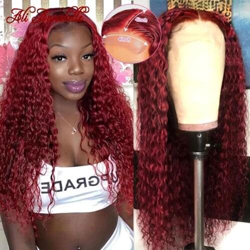 Kinky Curly Closure Wig 4x4 Lace Closure Wigs 99J Brazlian Curly Lace Closure Human Hair Wigs For Women Lace Wig With Baby Hair