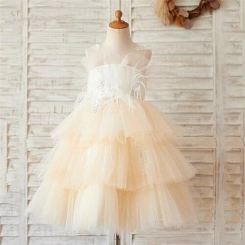 Customized Champagne Flower Girl Dresses for Wedding Party Zipper Back Birthday Party Gown Pageant Dress Size 2-16Y