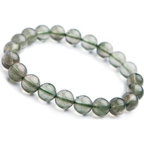 Genuine Natural Green Rutilated Quartz Fashion Women Femme Charm Stretch Round Crystal Bead Trendy Stone Bracelet 2018 Newly