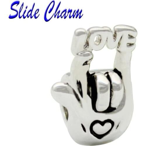 Romantic Valentines Day gift sign language charm charm beads for womens fashion DIY jewelry Fit Pandora bracelet necklace