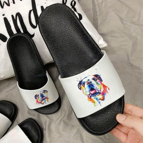Harajuku style pug dog Vouge pattern print slippers Fashion Women Spring Summer Beach Cool Open Toe Womens Non-slip Slides