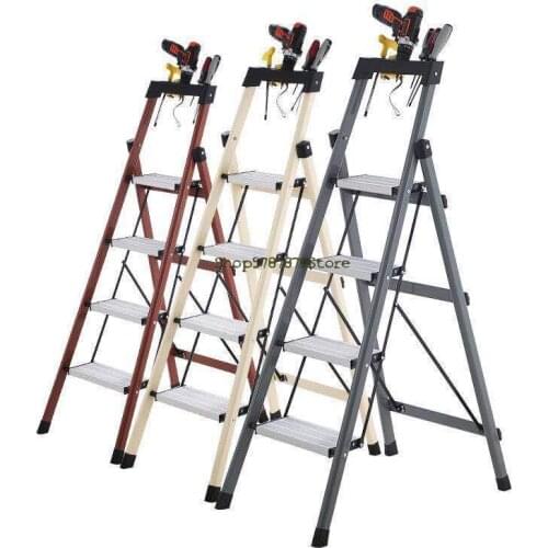 Ladder Household Folding Ladder Thickened Carbon Steel Herringbone Ladder Mobile Stair Telescopic Ladder Multifunctional Indoor