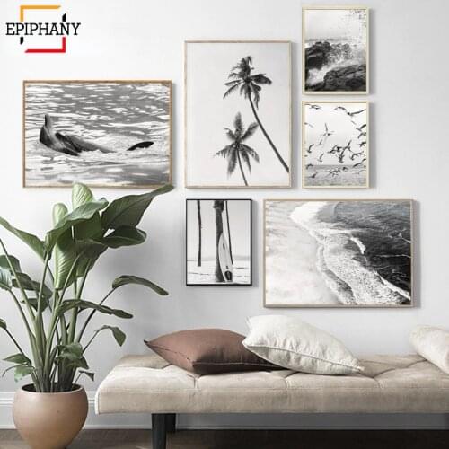 Modern Gallery Wall Art Prints Black and White Art Poster Ocean Coastal Landscape Canvas Painting Wall Pictures for Living Room