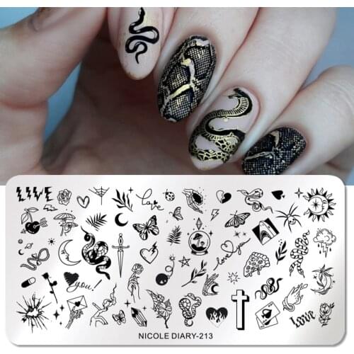 NICOLE DIARY Snake Dragon Leopard Nail Art Stamping Plates Geometric Lines Flower Leaves Stamp Templates Printing Stencil Tool