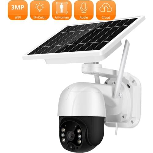 Outdoor PTZ WIFI Camera Solar Panel PIR Detection Security Camera Monitor Home Waterproof 4X Digital Zoom Surveillance Camera