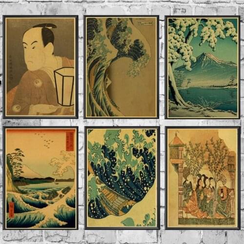 Vintage Poster Japanese Style Traditional Wave Kanagawa Retro Poster kraft paper wall For home/Room/Bar decor painting