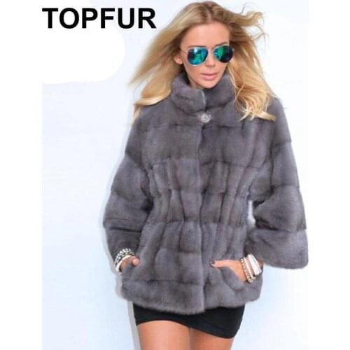 TOPFUR 2019 Winter Real Mink Fur Coat Women Natural Real Mink Fur Short Coats Thick Warm Full Sleeves Coats Mandarin Collar Grey