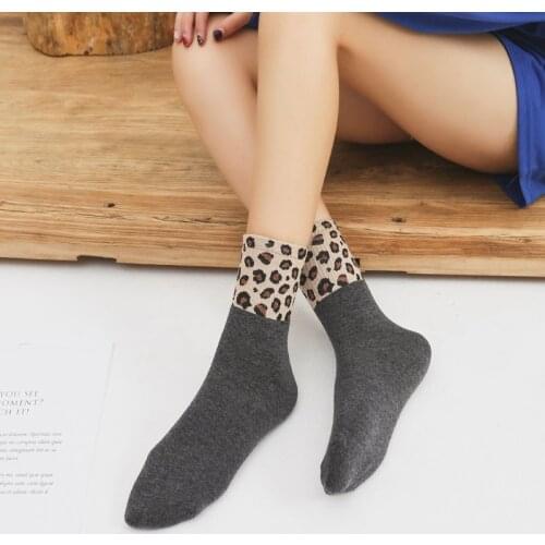 Hot Retro Leopard Print Cotton Blends Women Socks Fashion High Street Popular Stripe Leopard Socks Spring Summer Cool Cozy Socks