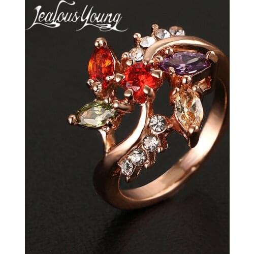 Fashion Multicolor Rose Gold Color Cubic Zirconia Engagement Rings for Women Jewelry Bague AR059