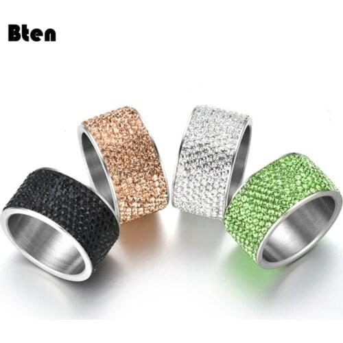 Bten Colorful Full Crystal Big Party Wedding Engagement Ring For Women Romantic Stainless Steel Ring Jewelry
