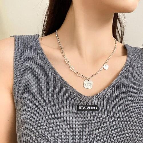 Retro splicing necklace for women fashion simple love hanging tag letters choker Pendant Square Classic collarbone chain jewelry