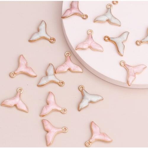 10pcs Fashion DIY Charms Dripping Oil Fish Tail Pendants for Making Necklaces Crafting Earrings Bracelets 17x17mm Accessories