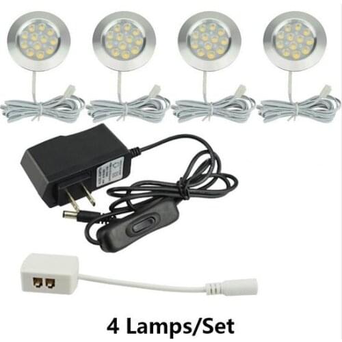 AC 100-240V DC 12V 3W LED Under Cabinet Lights Adapter and Switch Round Kitchen Counter Shelf Lamp Showcase and Drinks Lights