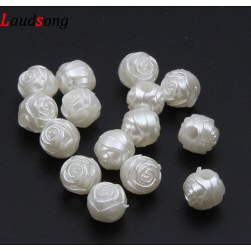100pcs 9mm Imitation Pearls Round Loose Beads Rose Pattern Acrylic Spacer Beads For Diy Necklace Bracelets Jewelry Making