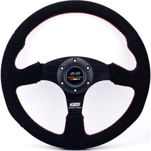 Mugen 14inch Suede Leather Drifting Steering Wheel For Honda Racing Car with Red Stitching