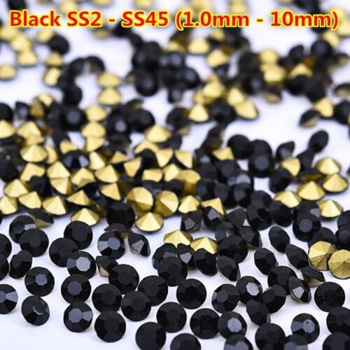 1440pcs/bag Pointback Crystal Rhinestones ss2 Nail Art Lots Black Nail Decorations