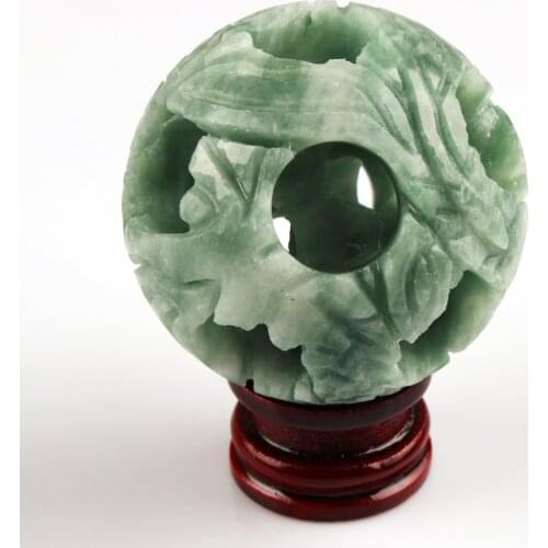 2.2inch Green Spot Balls include ball Carving Sphere Wood stand Chakra Healing Reiki Natural Stone Carved