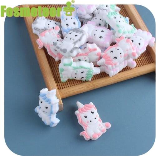 Fosmeteor 5pcs Cartoon Cute Baby Unicorn Silicone Teething Beads Molar Period Pacifier Chain Toys Newborn Oral Chewing Products