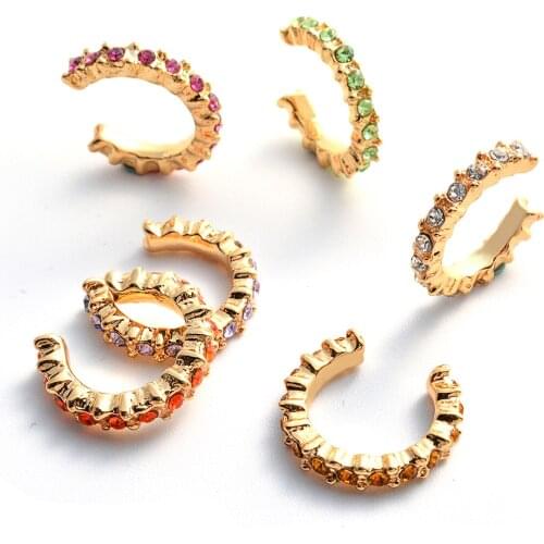 6pcs Mutli Color Rhinestone Ear Cuff Charm Vintage Ear Cartilage Crystal Clip Earring Fashion No Piercing Earring Ladies Jewelry