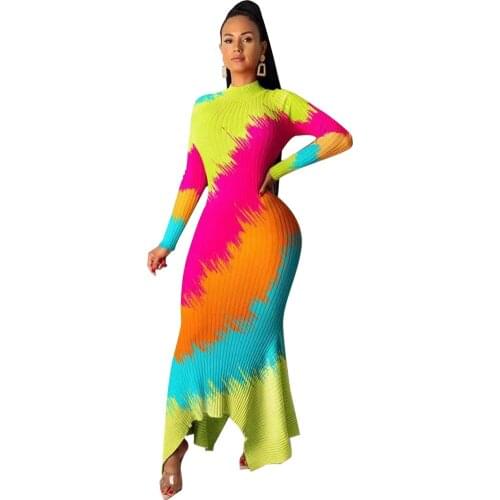 Adogirl Leopard Camo Print Women Mermaid Ribbed Dress 2019 Autumn Winter Turtleneck Long Sleeve Bodycon Maxi Party Dress Vestido