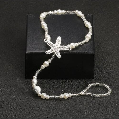 Sexy Ladies Starfish Anklet For Girls Boho Pearl Foot Jewelry Anklet Beaded Chain Barefoot Sandals Bridal Wedding Jewelry