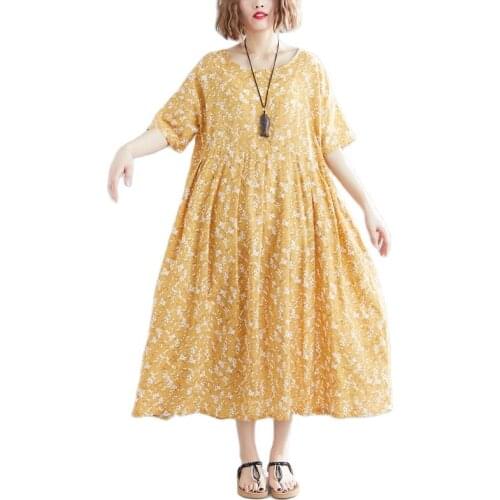 ARCSINX Yellow Dress Women Plus Size 4XL 5XL 6XL Chic Prairie Floral Casual Womens Dress Cotton Summer Dresses And Sundresses