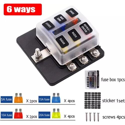 1pcs 12V 24V Blade Fuse Box Holder 6 Ways Modified Fuse Box Terminal Block with LED Warning Light for Car Boat Marine Trike