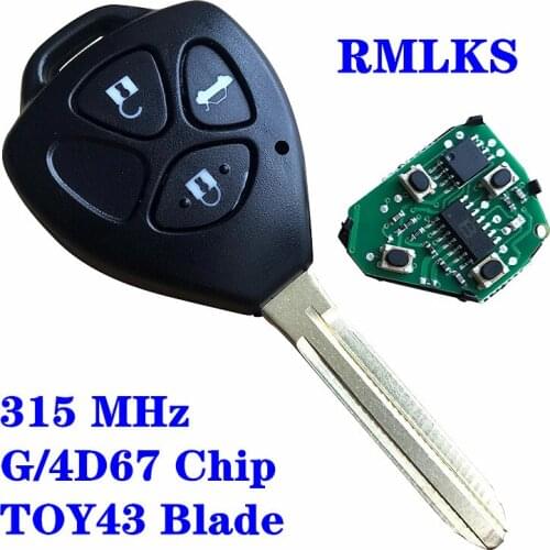 Remote Key For Toyota Camry Corolla Prado TOY43 Blade 315MHz With 4D67 G Chip