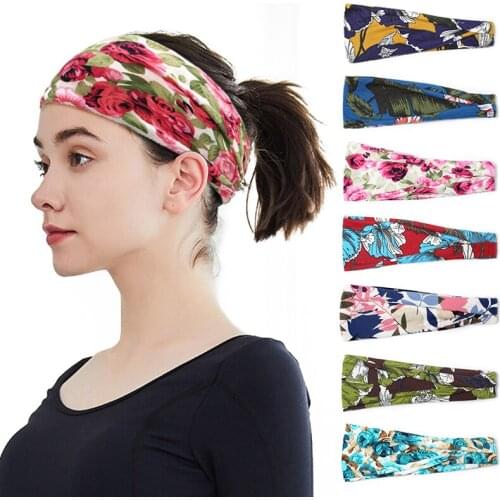 Elastic Wide Women Headband Flowers Print Turban Head Band Bohemian Yoga Bandage Bandanas HairBands Hair Accessories