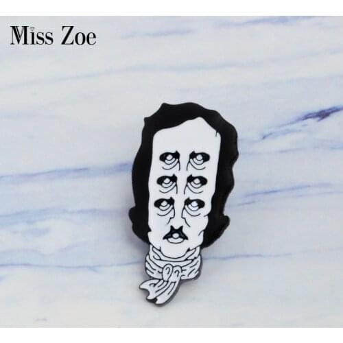 Edgar Allan Poe enamel pin flower Funny figure Brooch Gift writer icon Badge Denim Jeans Lapel pin Clothes cap bag Creative gift