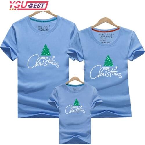 Family Clothes Fashion Mother Father Daughter Son Family Look Matching T shirt Christmas Tree Print Shirts Family Summer Outfits