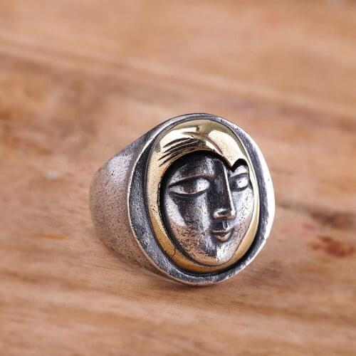 Authentic 100% 990 sterling silver Smiling Girl Ring Vintage Thai Silver personality Mask Silver ring Men Jewelry Birthday Gifts
